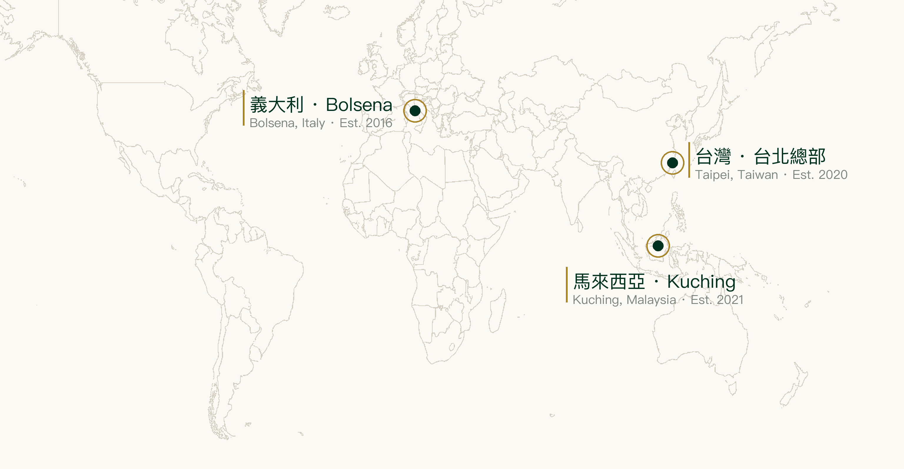Golden Jade Terre global offices — Bolsena · Taipei · Kuching
